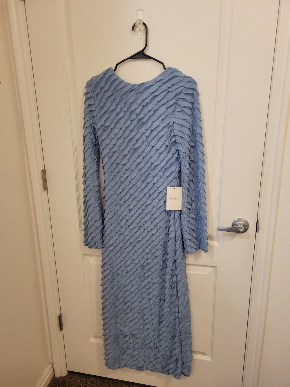 bohme Light Blue Textured Long Sleeve Midi Dress